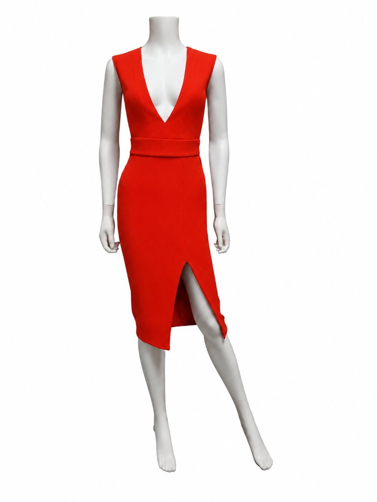 Nicholas | Red Deep V Sleeveless Midi Dress Size 2